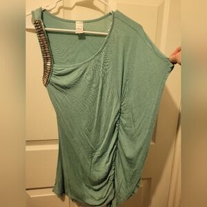 Natalia Brilli Teal Asymmetrical Blouse with Silver Accents